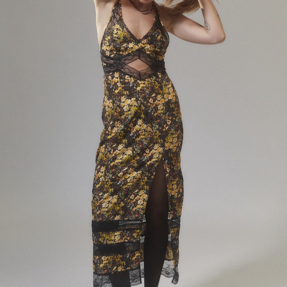 Urban Outfitters Black and Yellow Floral Maxi Dress